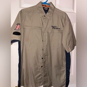 Harley-Davidson Navy and Khaki Short Sleeve Button Shirt